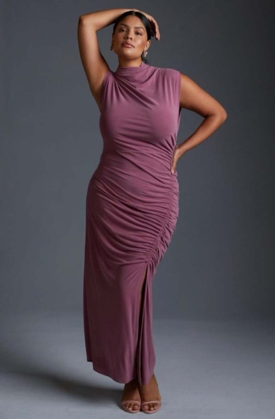 Anthropologie Maya Ruched Cowl-Neck Dress in Mauve Purple Size Small Stretchy